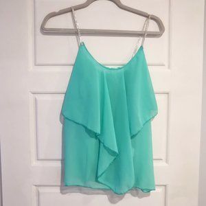 Teal tank top w sparkly straps-MADE IN FRANCE